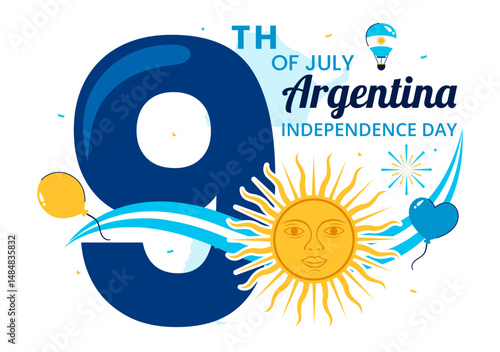 Happy Argentina Independence Day Vector Illustration on 9th of July Celebration Featuring Waving Flag and Ribbon in a Festive Cartoon Background