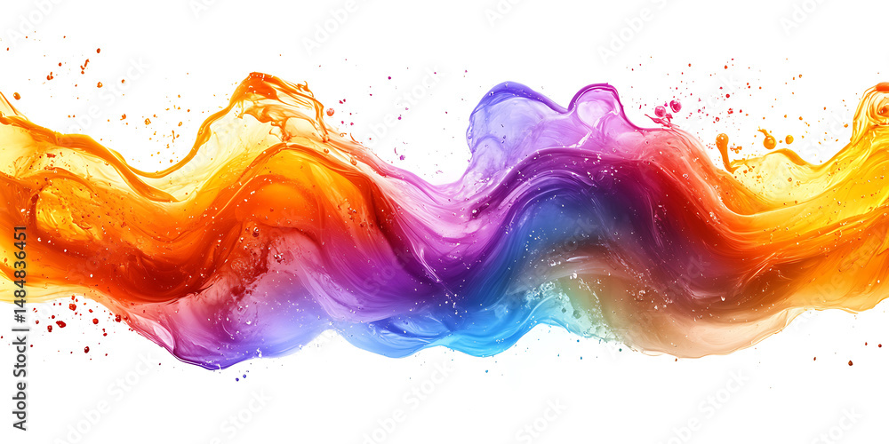 Fototapeta premium Abstract wave of vibrant colorful liquid splashes on white background ideal for modern design and creative projects