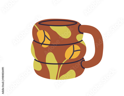 Ceramic mug with floral pattern. Cute handcrafted tea cup, sculpted shape and...