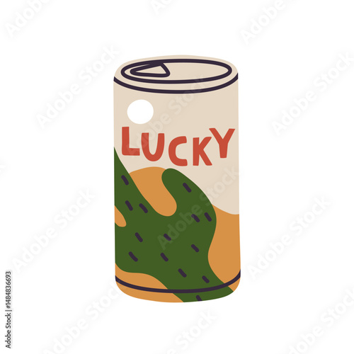 Soda can with cold beverage. Sweet drink in sealed aluminum jar, tin bottle w...