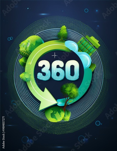 A vibrant illustration representing 360-degree ecological awareness and sustainability.