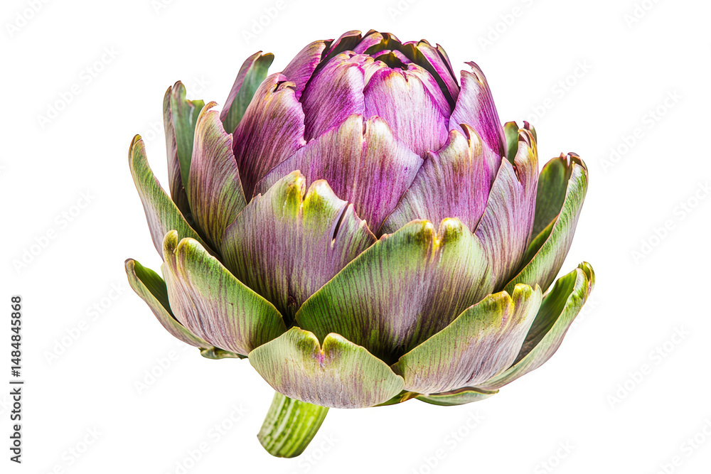 Detailed view of a vibrant artichoke with textured leaves on transparent background Detailed view of a vibrant artichoke with textured leaves on transparent background