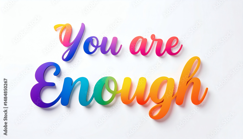 You Are Enough” rainbow typography in smooth fluid gradient style, elegant sans-serif You Are Enough” rainbow typography in smooth fluid gradient style, elegant sans-serif