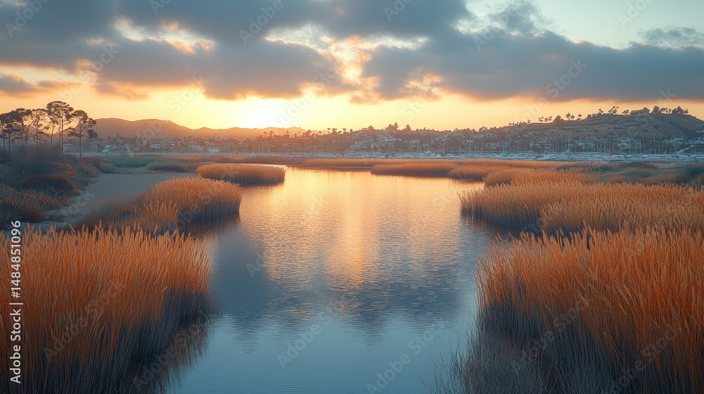 Fototapeta premium Calm sunset over a serene marsh