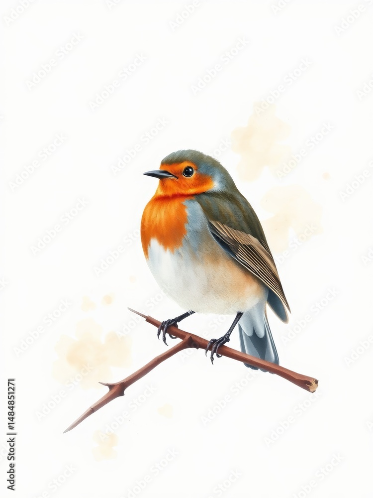 High-resolution, full-frame watercolor of a Robin, featuring soft gradients and tranquil essence on textured paper. High-resolution, full-frame watercolor of a Robin, featuring soft gradients and tranquil essence on textured paper.