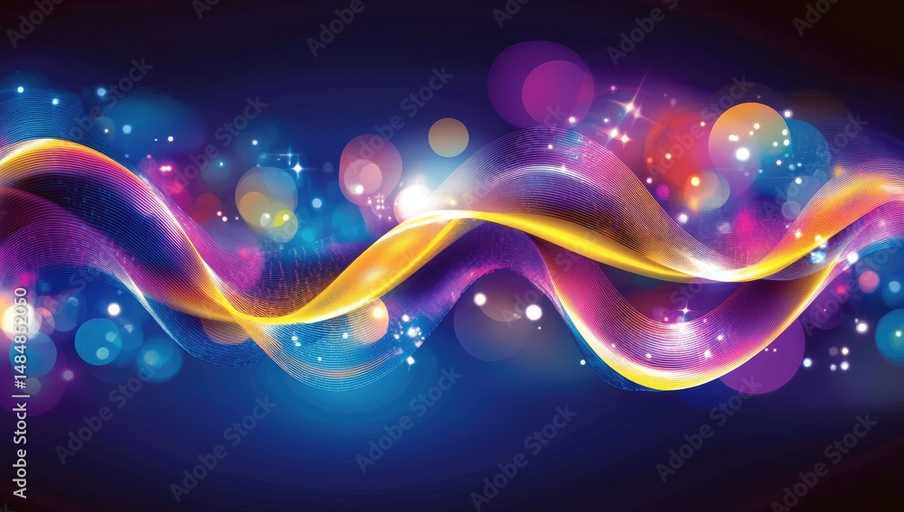 Fototapeta premium Vibrant, glowing wave with bokeh lights