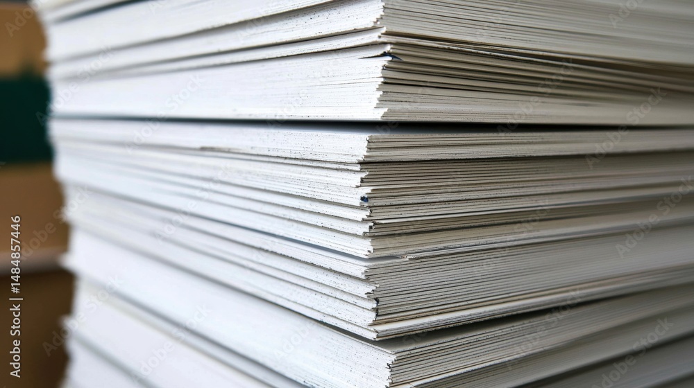 A stack of white papers. A stack of white papers.