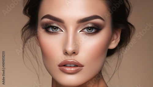 Wallpaper Mural Stunning Woman with Glamorous Makeup and Perfectly Defined Eyes - Beauty Portrait Torontodigital.ca