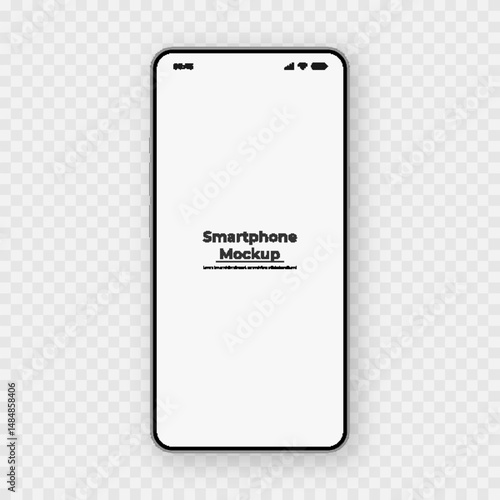 Realistic smartphone mockup in front view. 3D mobile device with shadow on white background. High-quality vector for UI UX design showcase.