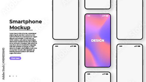 Realistic smartphone mockup in front view. 3D mobile device with shadow on white background. High-quality vector for UI UX design showcase.