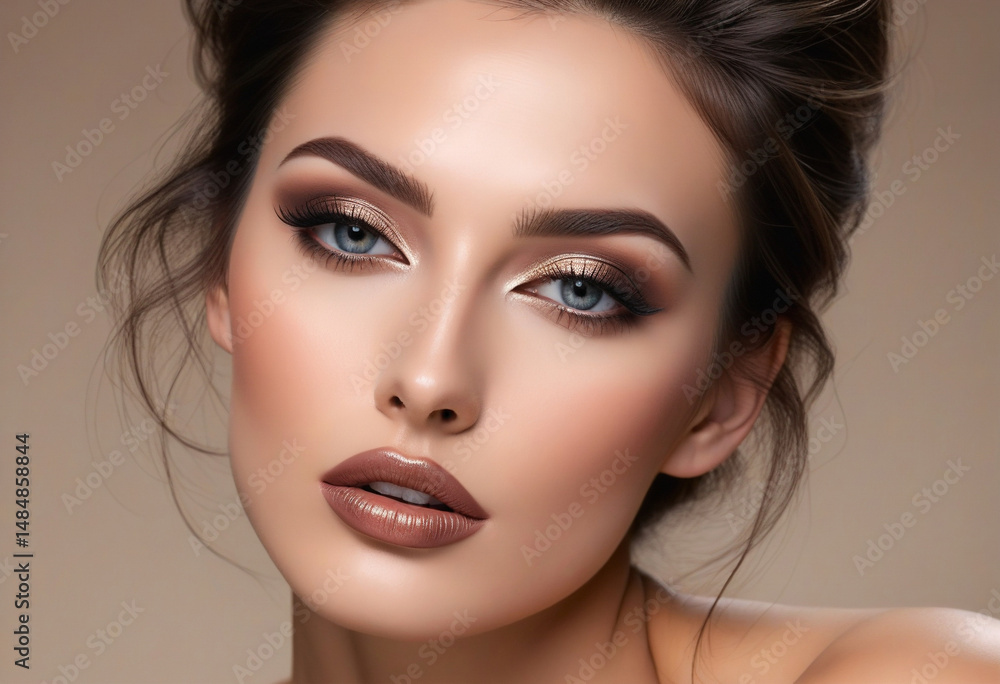 Stunning Woman with Glamorous Makeup and Perfectly Defined Eyes - Beauty Portrait Stunning Woman with Glamorous Makeup and Perfectly Defined Eyes - Beauty Portrait