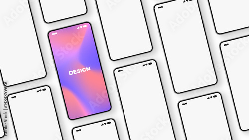 Realistic smartphone mockup in front view. 3D mobile device with shadow on white background. High-quality vector for UI UX design showcase.