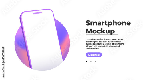Realistic smartphone mockup in front view. 3D mobile device with shadow on white background. High-quality vector for UI UX design showcase.