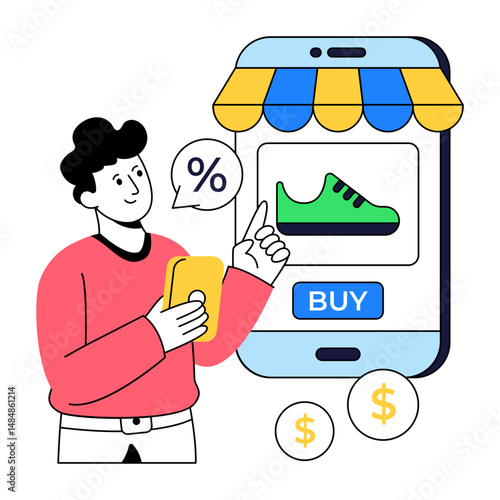 Unique design illustration of buy shoe online