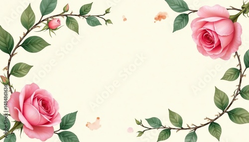 Delicate watercolor roses, climbing vines, on cream background, leaf, wallpaper, wall