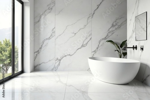 White Carrara marble flooring, subtle veining, interior, modern, luxury