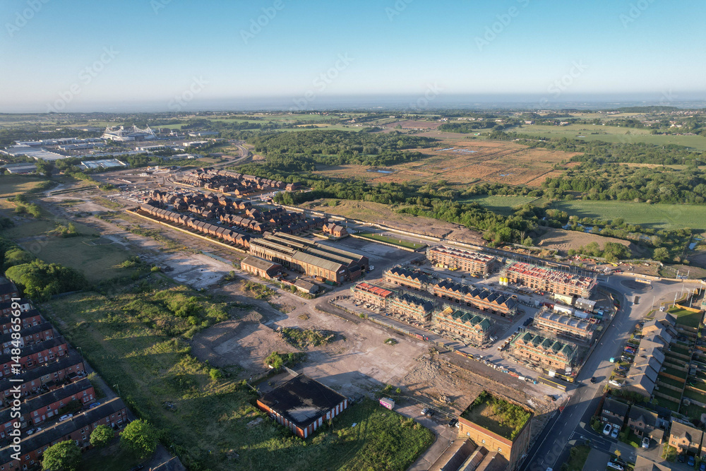 Naklejka premium Aerial photo of a construction building site building houses in the UK
