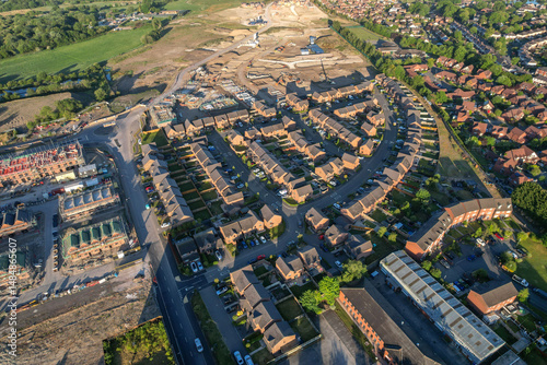 Aerial photo of a construction building site building houses in the UK