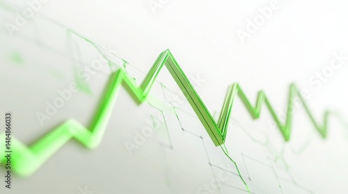 Green stock market line graph showing upward trend indicating financial growth soft depth of field