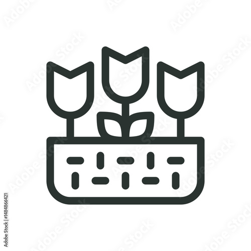 Tulips in a wicker basket line icon, flower basket vector symbol with editable stroke