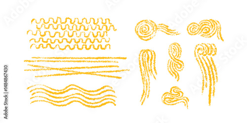Pasta, spaghetti chalk sign. Macaroni texture set