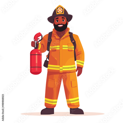 Firefighter character illustration with fire extinguisher