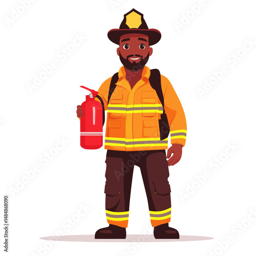 Firefighter character illustration with fire extinguisher