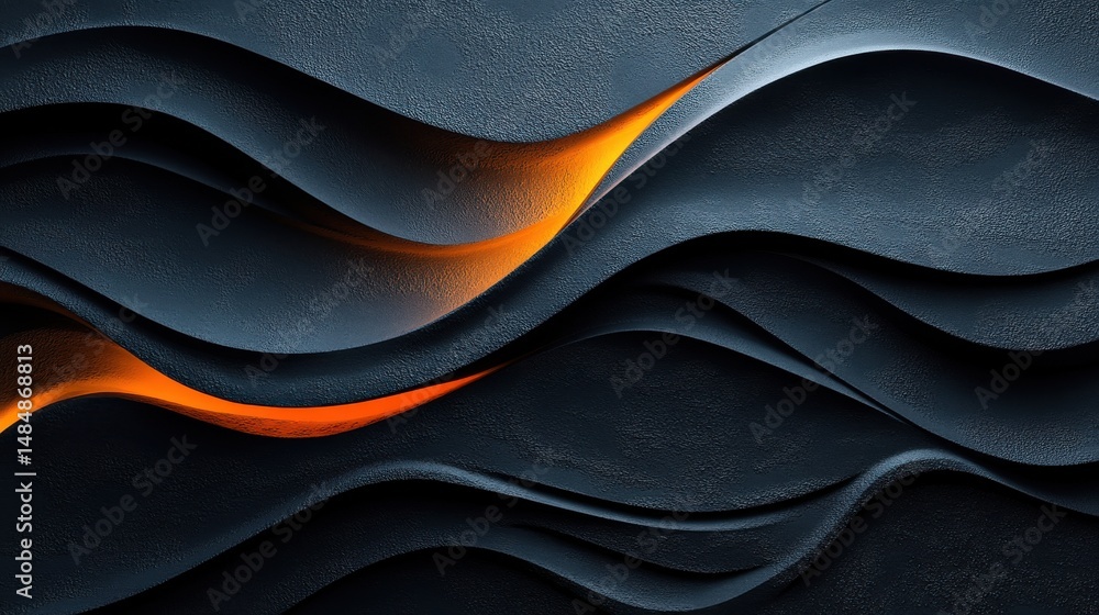 Abstract Dark Gray Textured Waves with Glowing Orange Lines Abstract Dark Gray Textured Waves with Glowing Orange Lines