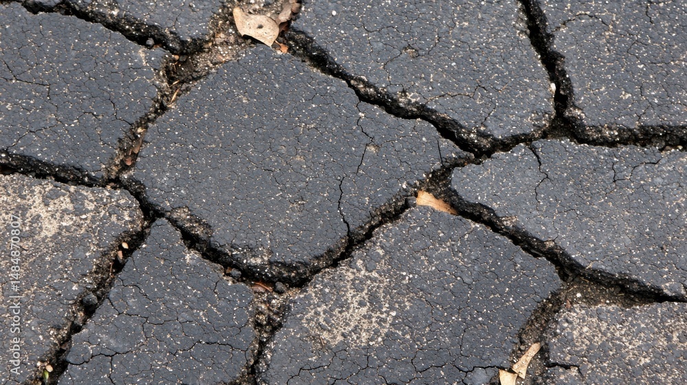 Obraz premium A close-up view of a cracked asphalt road surface.