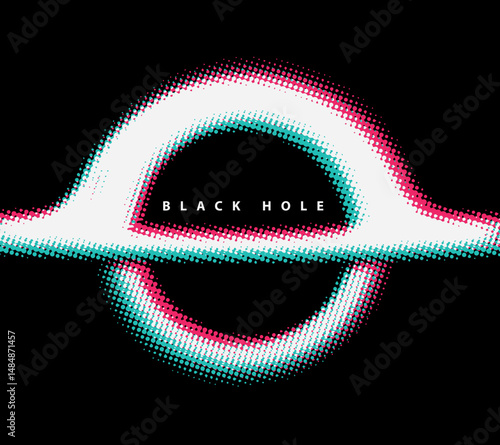 Vector minimalist logo or banner made of pixels or dots with a black hole or a planet with rings on the theme of space, astronomy, astrophysics and the universe. Not used aI