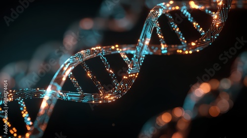 3D Digital DNA Strand in Blue and Orange Glow is a premium-quality stock image ideal for use in lifestyle blogs, health content, promotional campaigns, and editorial publications.