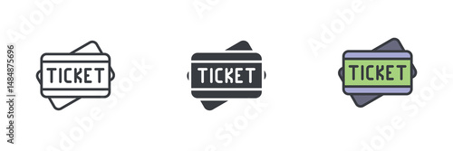 Travel ticket different style icon set
