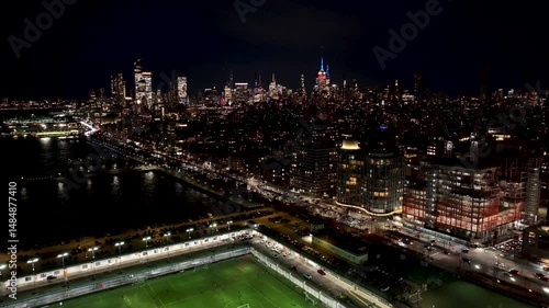 Wallpaper Mural Night Skyline Of New York Skyline At Manhattan In New York United States. Night City Landscape. Financial District. New York Skyline At New York United States. Highrise Buildings Scenery.  Torontodigital.ca