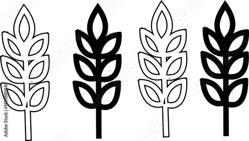 Cereals doodle illustration including icons - pearl millet, agriculture, wheat, barley, rice, maize, timothy grass, buckwheat, proso, sorghum. Thin line art about grain plants. Editable Stroke