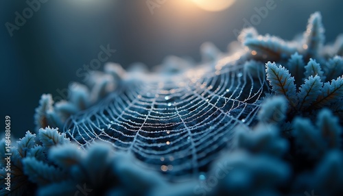 Frozen spiderweb nature winter frost ice cold morning dew