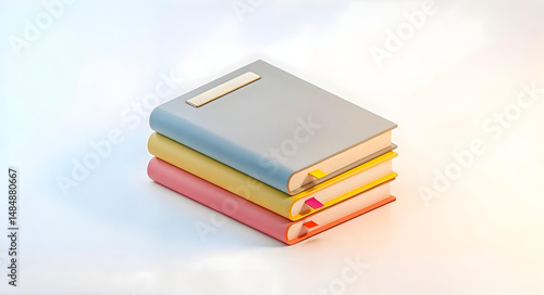 Isometric 3D Icon of Collection Books on White Background