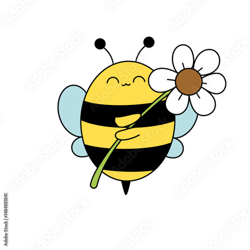 A cartoon bee holding a flower