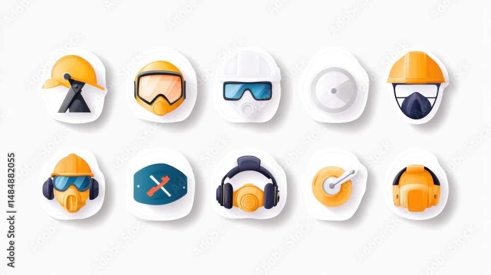Construction Safety Helmet Icon Set in Modern Flat Design Style Construction Safety Helmet Icon Set in Modern Flat Design Style