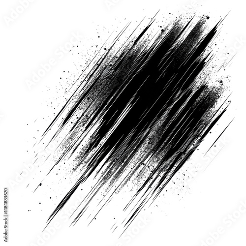 Harsh streaks of winter rain cascade in a somber monochrome dream with on transparent background