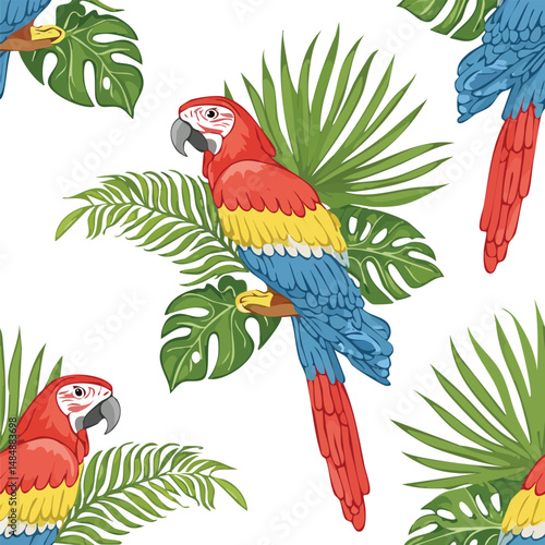 Macaw Vector Illustration with Seamless Pattern Design