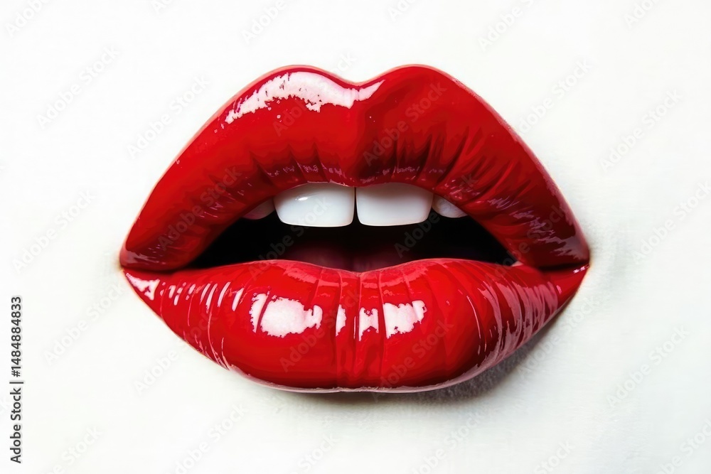 Bold red lip print against stark white backdrop , minimal, white background Bold red lip print against stark white backdrop , minimal, white background