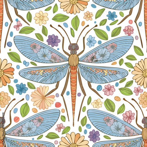 Mayfly Vector Illustration with Seamless Pattern Design