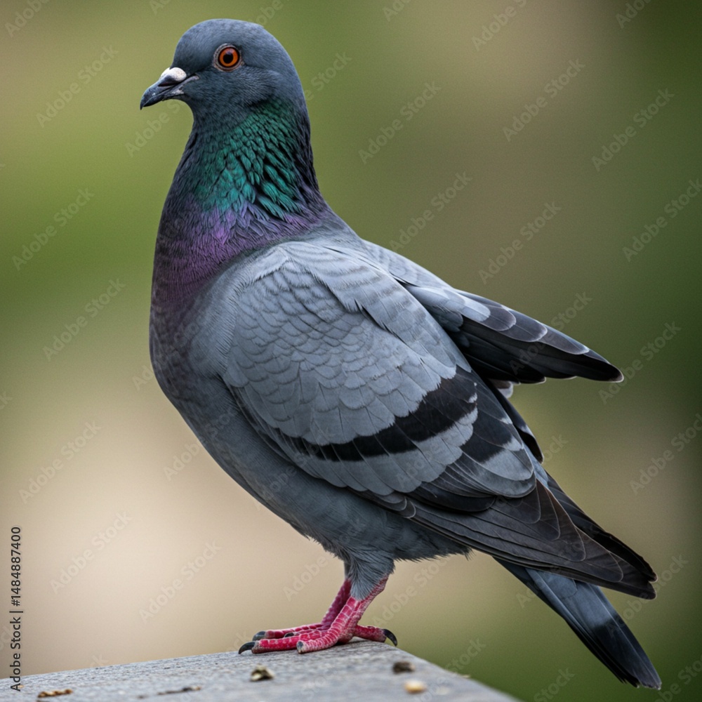 Naklejka premium Pigeon Standing Tall with Glossy Feathers in Light
