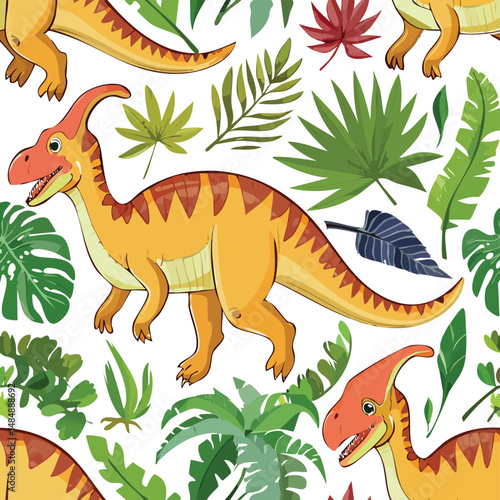 Parasaurolophus Vector Illustration with Seamless Pattern Design