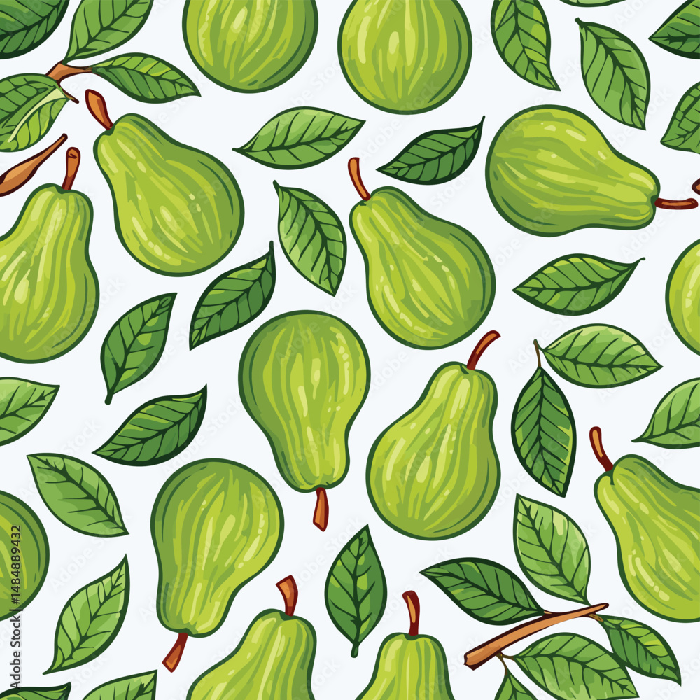 Guava Vector Illustration with Seamless Pattern Design Guava Vector Illustration with Seamless Pattern Design