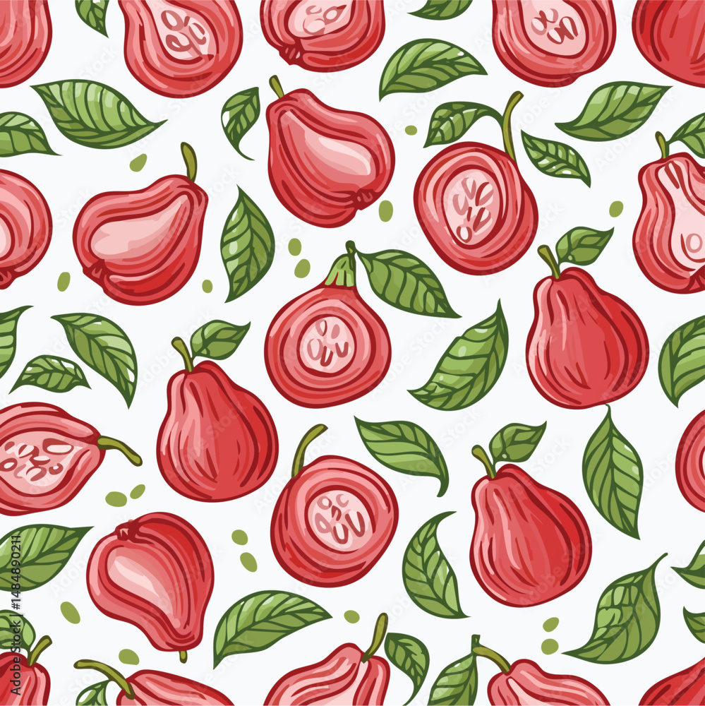 Rose Apple Vector Illustration with Seamless Pattern Design Rose Apple Vector Illustration with Seamless Pattern Design