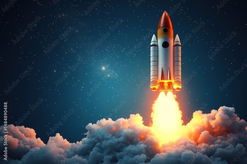 Futuristic 3D rocket launch in abstract background Futuristic 3D rocket launch in abstract background