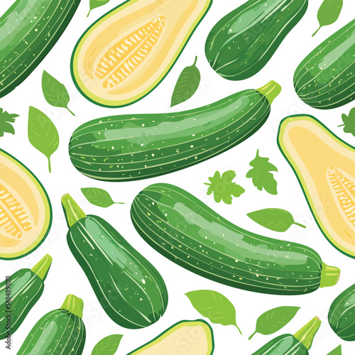 Zucchini Vector Illustration with Seamless Pattern Design