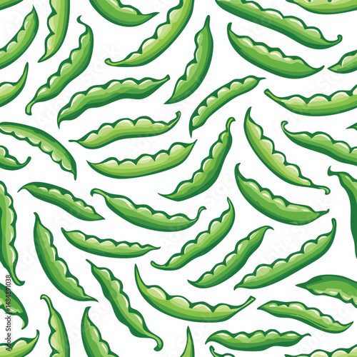 Green Bean Vector Illustration with Seamless Pattern Design