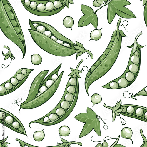 Pea Vector Illustration with Seamless Pattern Design